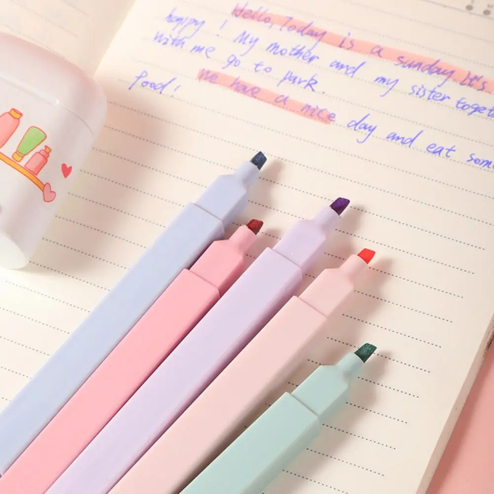 Schattige 12 Kleuren Markeerstift Pennen Dubbele Kop Pastel Markeerstiften Fluorescerend Gekleurde Markeringen Pennen Kawaii Stationaire Benodigdheden