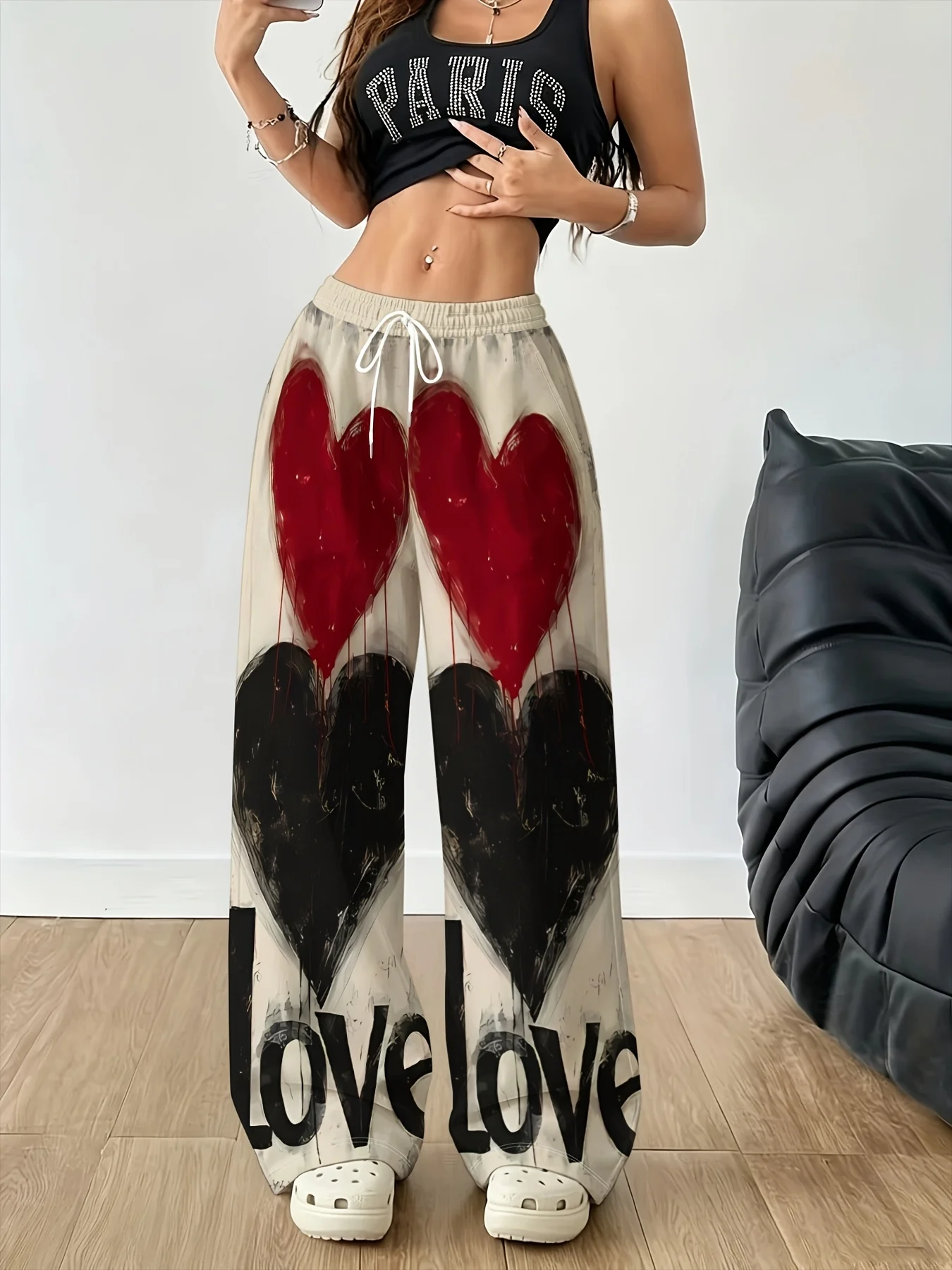 Abstract Bleeding Heart Letter 3D Printed Quick Dry Straight Trousers Men Women, Vintage Art Splash Print Lightweight Pants