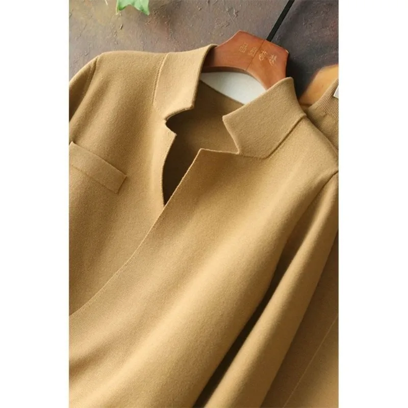 Office Lady Skirts Sets Solid Autumn Winter Two Piece Womens Outifits Vintage Work Fashion Conjuntos De Falda Knit Jacket