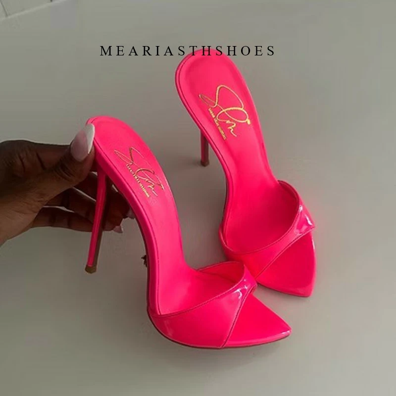 

Sexy Slippers Woman Street Style Pointed open Toe Stiletto High Heels Slip On Sandals Mules Party Casual Ladies Slides Shoes