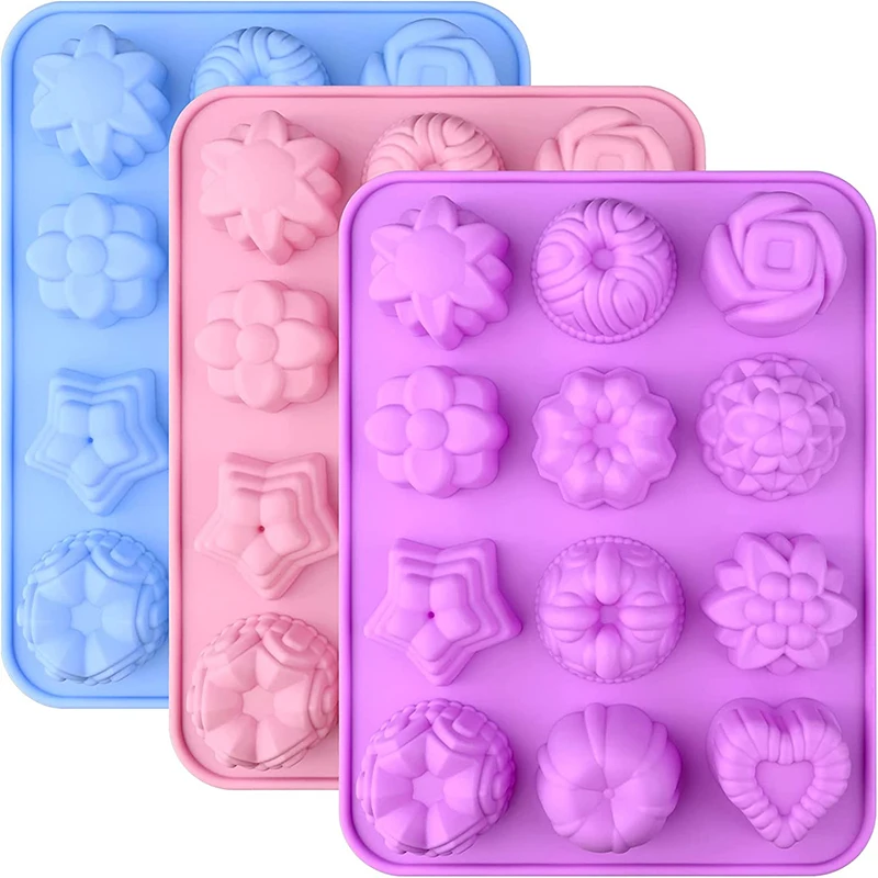 1Pcs Flower Soap Molds Silicone, 12 Cavities Different Flower Shapes Silicone Molds for Soap, Bath Bombs, Chocolate, Candy