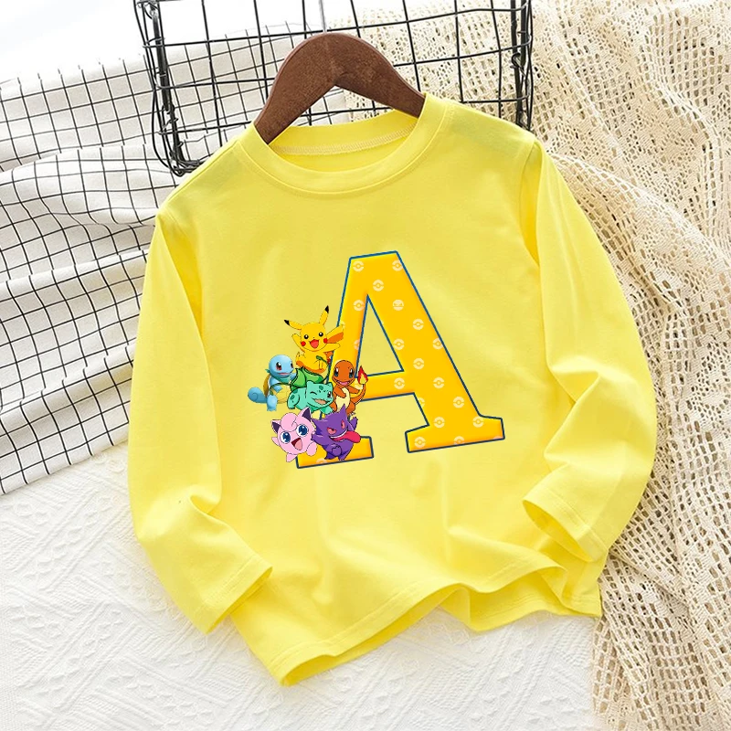 

Pokemons Cute Kid Thin Long Sleeve T-shirt Sweatshirt Game Letters Anime Print Boys Girl Pullover Clothes Tops Party Kawaii Gift