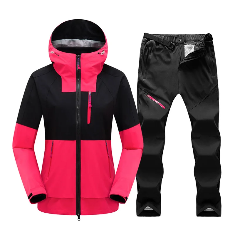 Chaqueta y pantalones de esquí 2 en 1 para mujer, traje de esquí grueso y cálido a prueba de viento, ropa de nieve impermeable, chaquetas de snowboard de invierno de marca