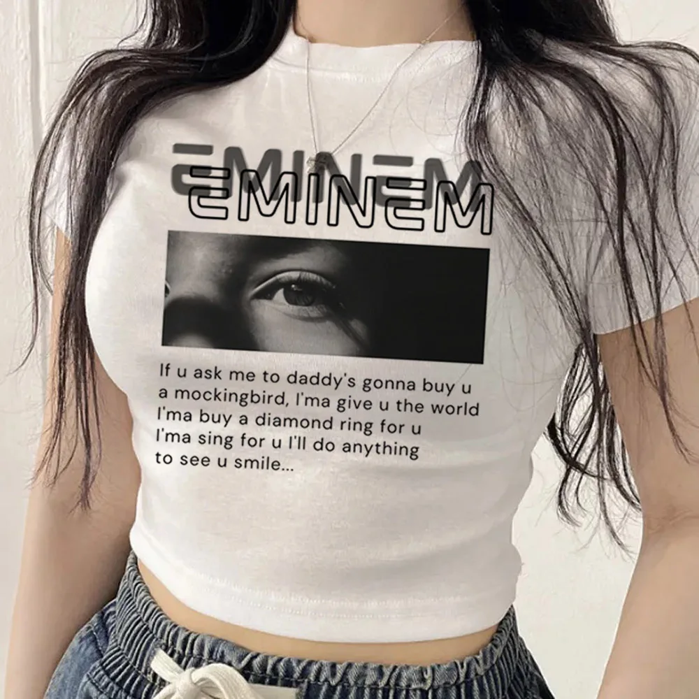 Eminem cropped top ladies summer gyaru grunge clearance sales y2k top tees goth grunge vintage dollette