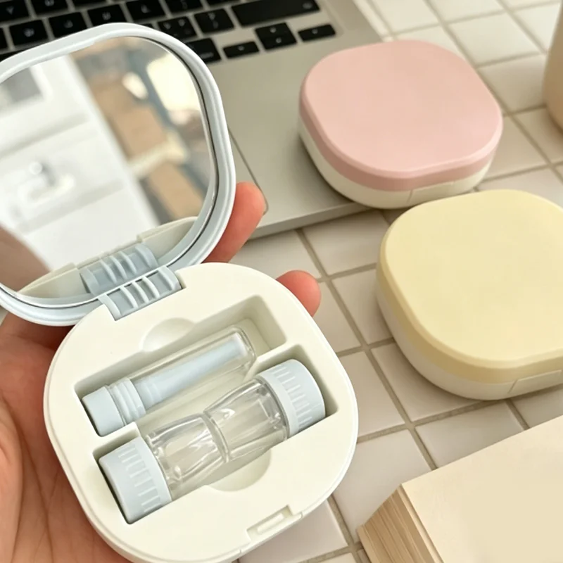RGP Hard Contact Lens Case with Built-in Mirror Double Head Lens Storage Box with Suction Stick Travel Eyeglass Container