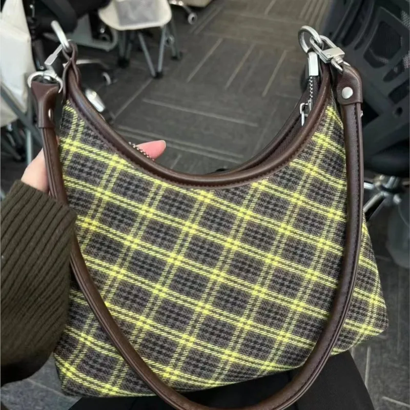 

Сумка-тоут в стиле Харадзюку в стиле ретро с ромбовидным узором, женская большая вместительная шерстяная школьная сумка на плечо, женская модная роскошная сумка через плечо Y2k