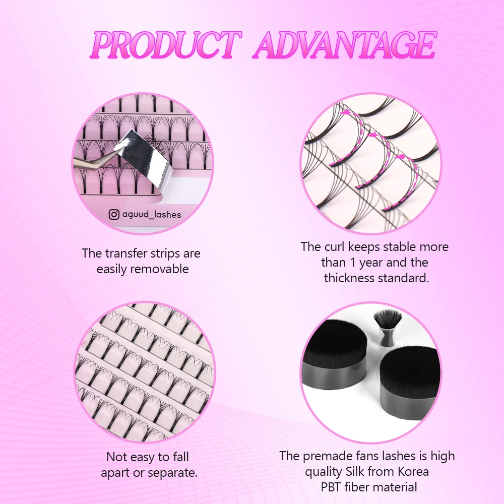 AGUUD Handgefertigte Vorgefertigte Wimpernverlängerungen 3D 4D 5D 6D Langer Stiel Spitze Basis Volumen-Wimpern Koreanisches PBT Vorgefertigte Volumen-Wimpern – Detail 8