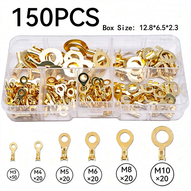 150/300PCS O-Type Copper Cold Press Terminal Lugs Wiring Nose Block Connector Assortment Set Electrical Circuit Repair Tool Part