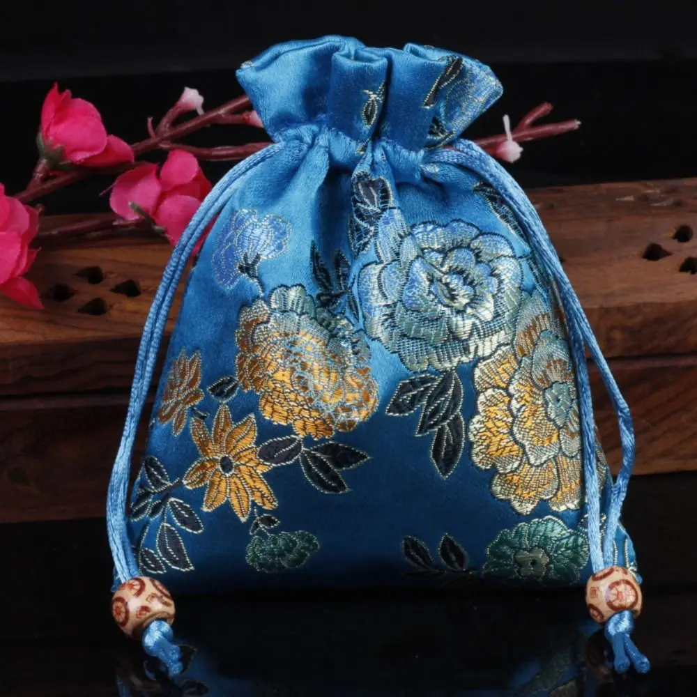 Floral Embroidery Flower Drawstring Bag Coin Purse Candy Bag Canvas Flower Handbag Bucket Bag Ethnic Style Jewelry Packing Bag