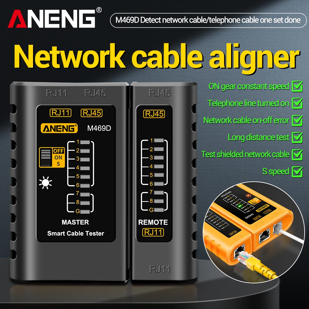 M469D Ethernet Network Analyzer RJ45 RJ11 RJ12 CAT5 UTP LAN Cable Vector Networking Analyzer Tools Network Cable Tester