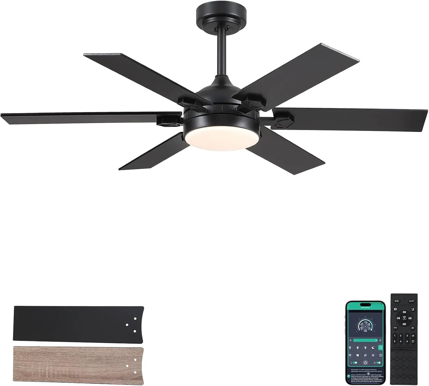 Ceiling Fans with Lights and Remote,46 Inch Black Outdoor Ceiling Fans with Quiet Reversible DC Motor,Dimmable 3 Colors 6 Speeds