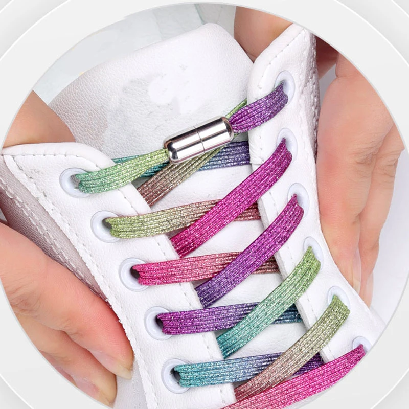 

1Pair No Tie Shoelaces Colorful Elastic Shoelaces Locking Shoe Laces Strings Kid Adult Sneakers Shoelace One Size Fits All Shoes