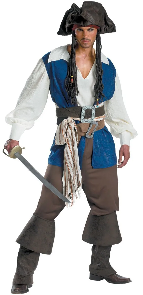 Uniforme da gioco di Halloween europea e americana per uomo, capitano pirata dei Caraibi, vestiti da gioco di ruolo cosplay di marinaio