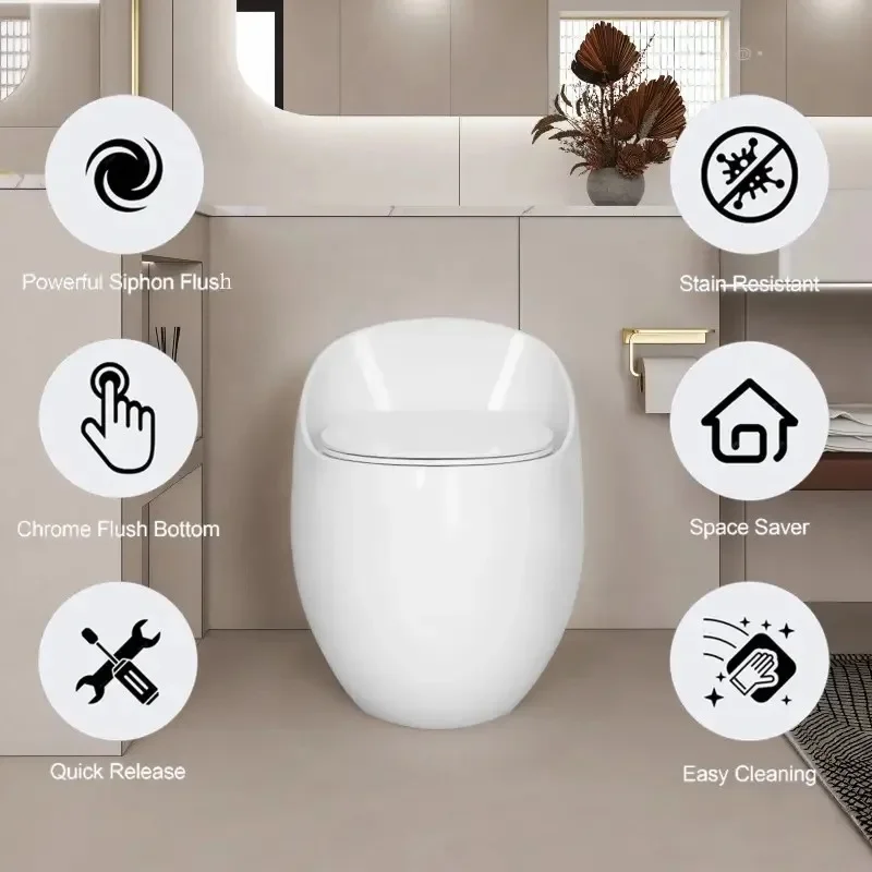 Modern One Piece ABS Toilet with Powerful Siphon Flush Soft Close Quick Release Seat Space Saving Design Bathroom Lavatory