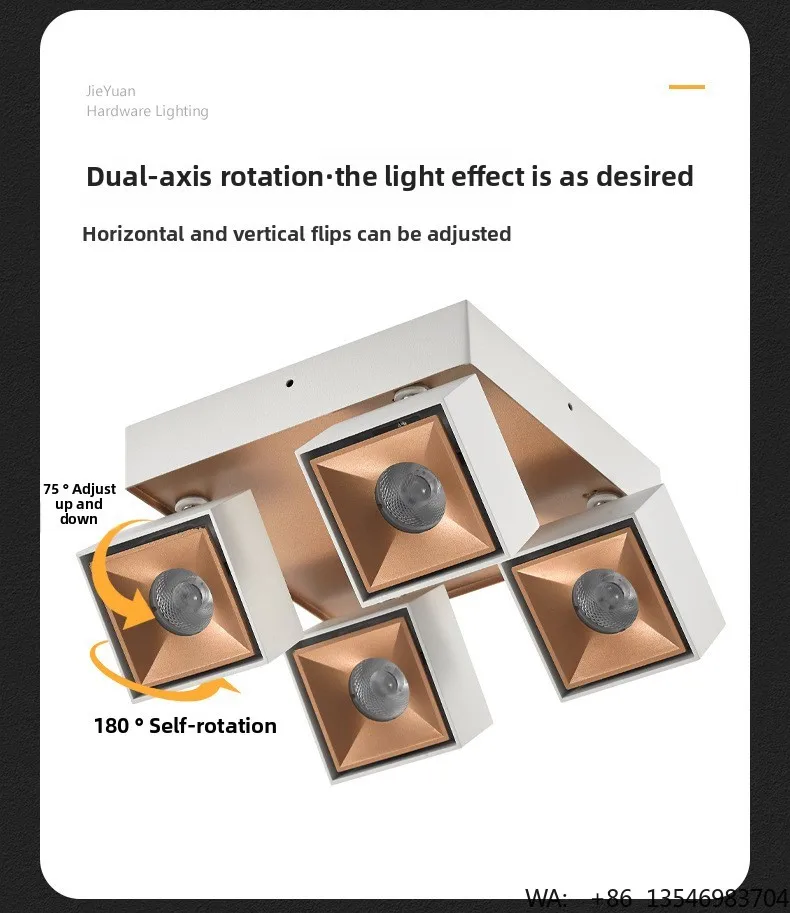 Adjustable Modern Aluminum LED Ceiling Downlight Four-Point Flush Mount Living Room Surface Lighting 2700K-6000K Switch Control