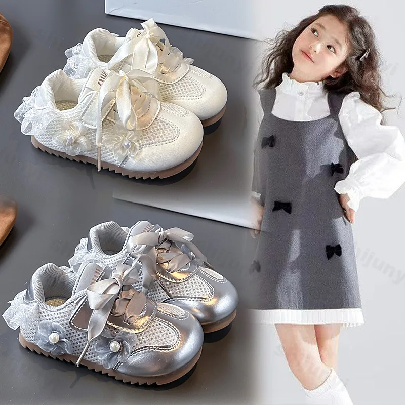 

Children's Casual Sneakers 2025 Autumn PU Leather Lace Girls Walking Shoes Kids Princess Shoes Outdoor Sports Shoes Size 23-34