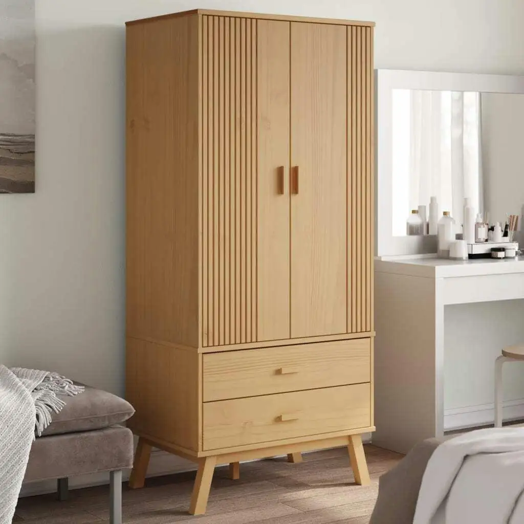 

Brown Solid Pine Wood Standard Wardrobe Rectangular Storage Cabinet for Bedroom Clothes Organizer