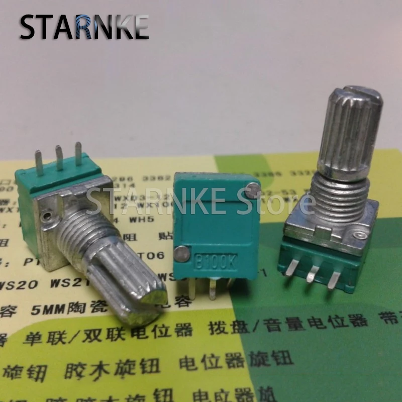 10PCS 097 Type RK097N Amplifier Audio Volume Sealed Potentiometer B100K B104 Single Horizontal 3 Pin Flower Shaft Length 15MM