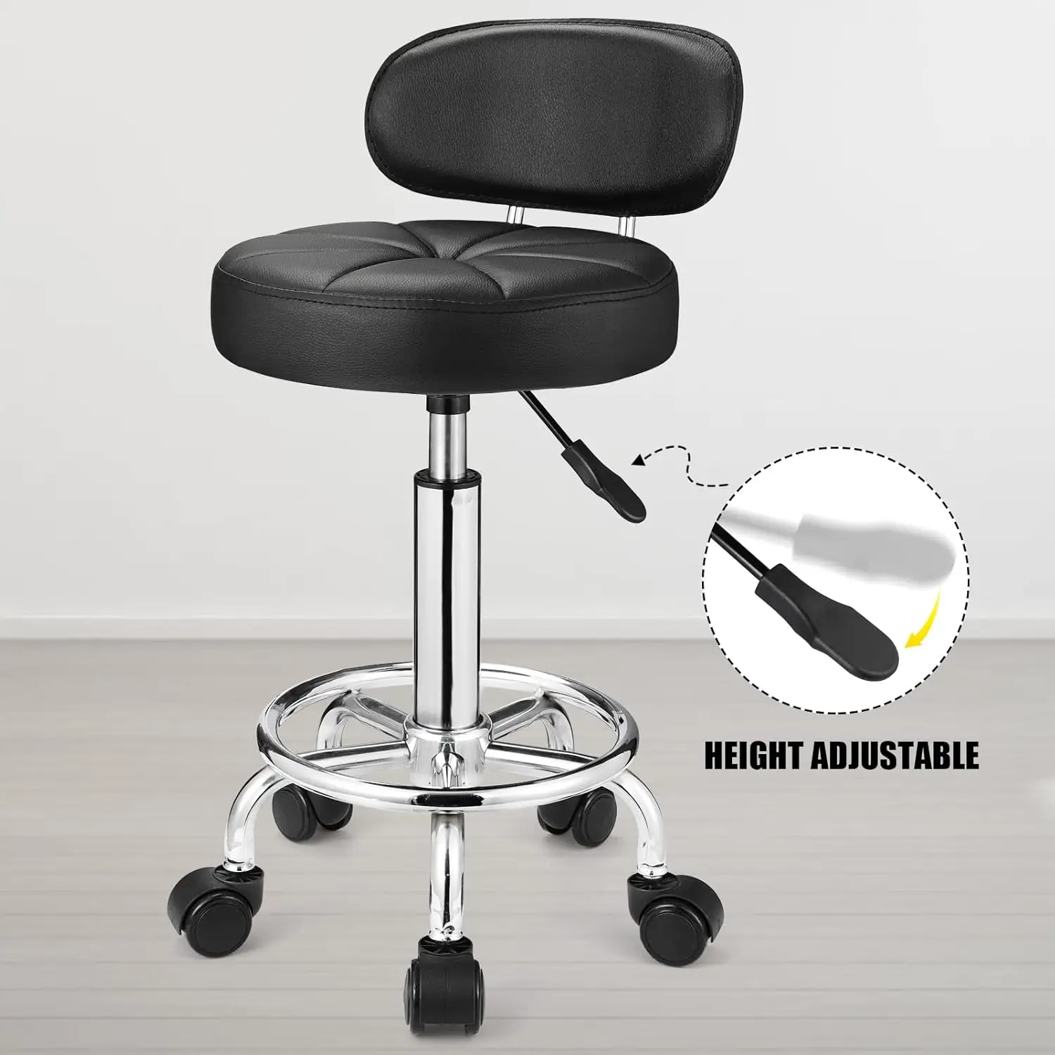 Swivel Stools with Wheels Height Adjustable Rolling Spa Stool Backrest Black