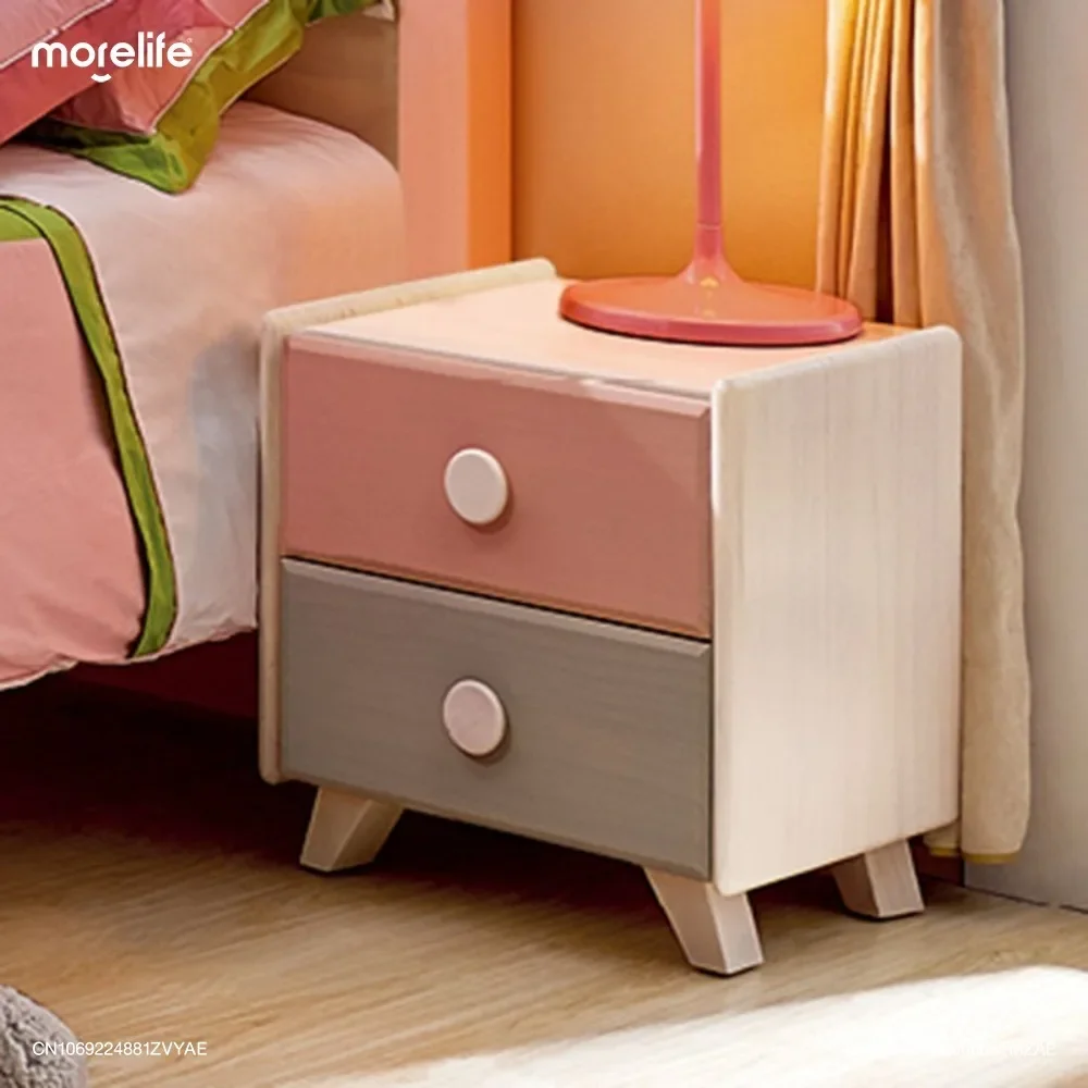 Bedroom Bedside Table Creamy Style Wedding Room Cabinet Princess Creative Cute Solid Wood Storage Rack Furniture  Nightstand K01