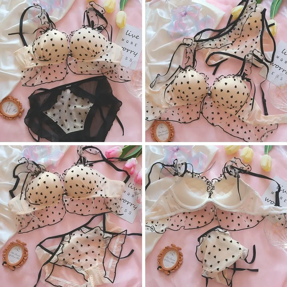 

Cute Heart Lingerie Set for Girls, Bralette & Panty Set, Wire-Free Soft Bra, Small Breasts Comfort
