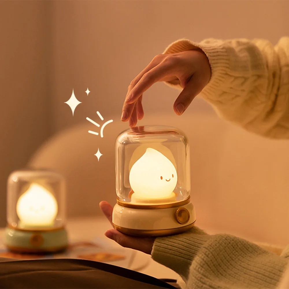 Retro Oil Lamp Led Night Light USB Rechargeable Nightlights Stepless Dimming Children Kid Bedroom Decoration Birthday Gift