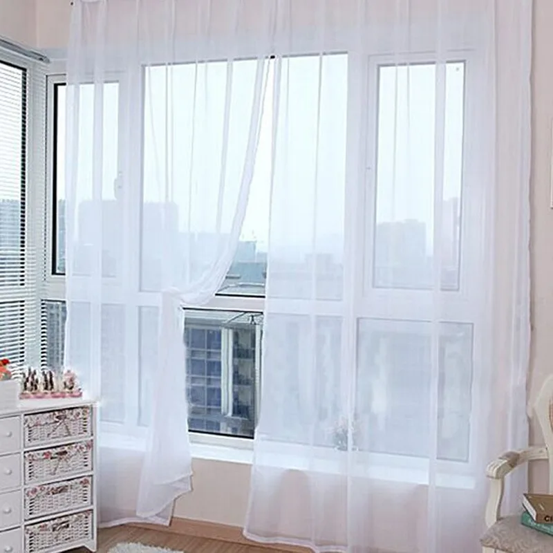 Simple Voile Solid Sheer Tulle Curtains Decoration Window Curtains Living Room The Bedroom Window Screening Panel Cortinas