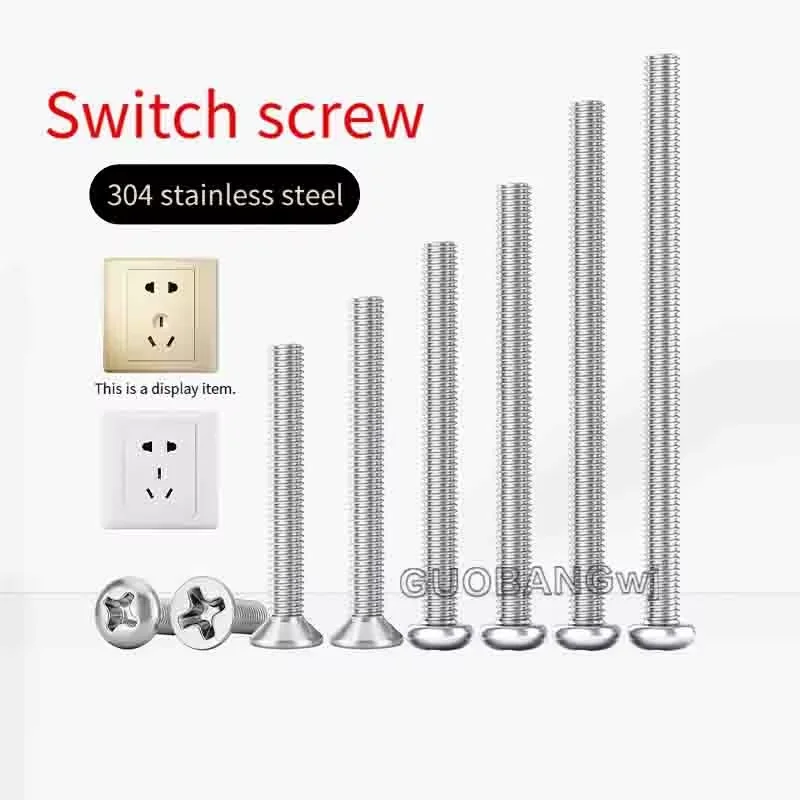 304 Stainless Steel Extension Panel Screws 4/5/6/10cm for Switch Socket Electrician Accessory,Switch Socket Long Screws