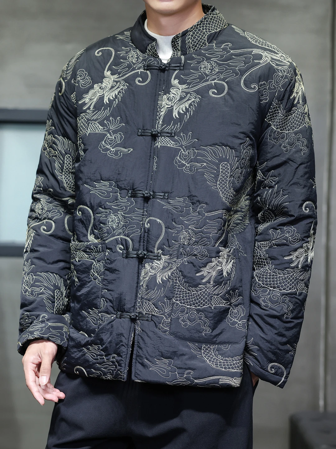 Thiened القطن Jaet الرجال الوقوف طوق الملابس الصينية التقليدية Sle الرياح تانغ المطرزة زر ملابس خارجية دافئة #2