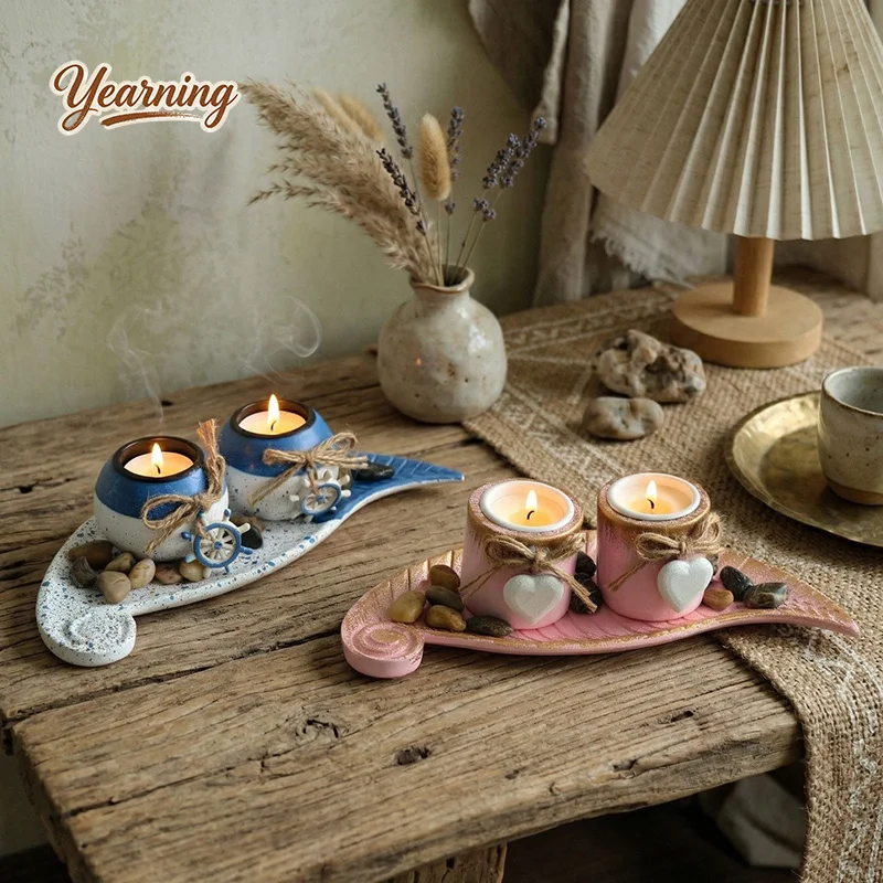European Candle Holder Ornament New Style Exquisite Tray Vintage Distressed Home Living Room Bedroom Decor Prop