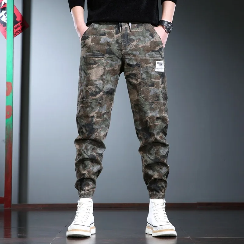 Pantalones Cargo de camuflaje para hombre, ropa de calle informal, ajustada, elástica, de algodón, estilo Hip Hop