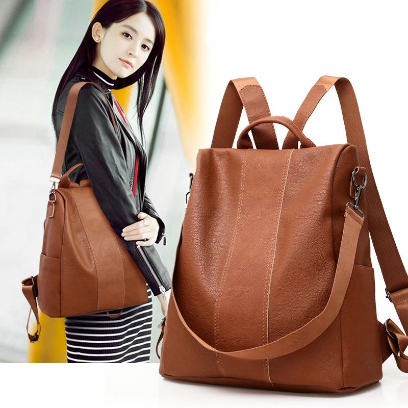 Anti-theft Vintage Leather Backpack Women Shoulder Bag Ladies High Capacity Travel Backpack School Bags for Girls Mochila Mujer