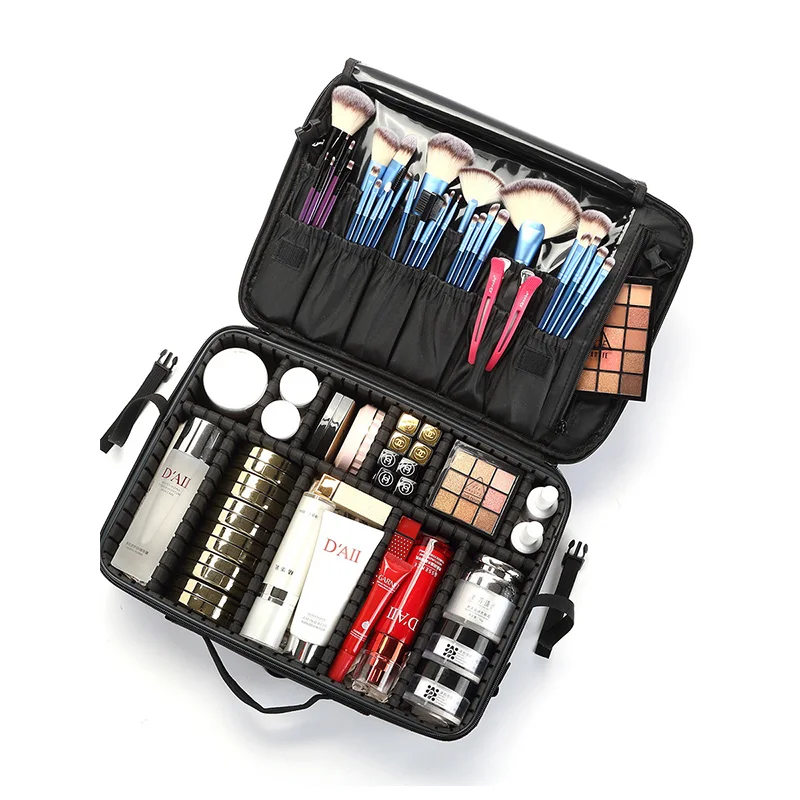 Black Square Makeup Bag Large Capacity Portable Zipper Makeup Case Women Make Up Handbags Organizer Storage Cosmetic Boxes