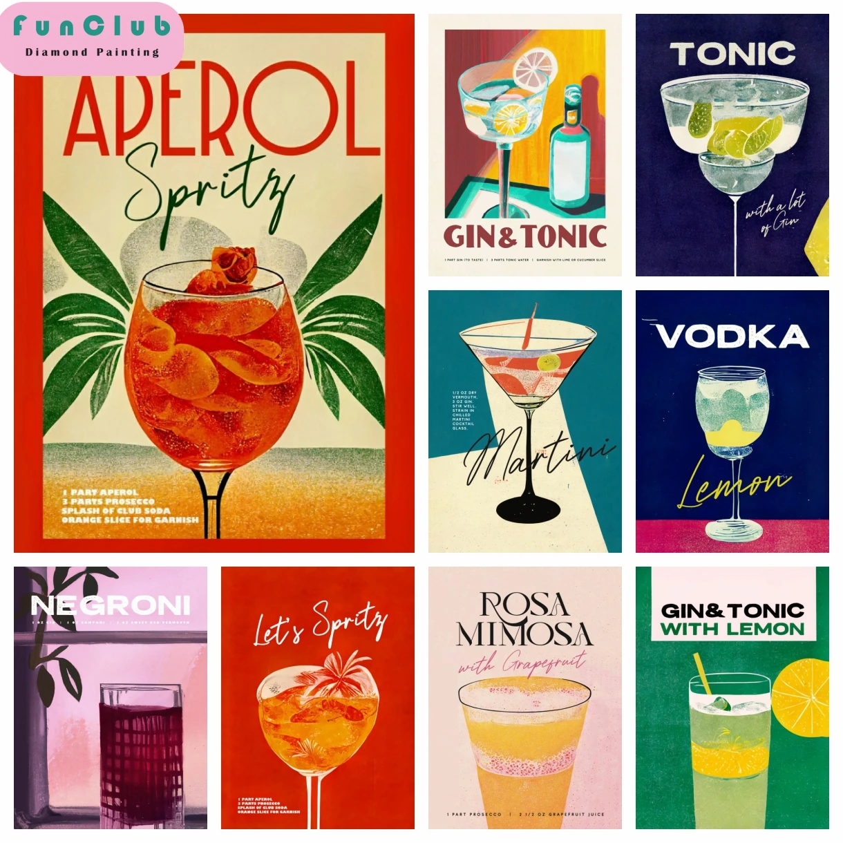 Kits de arte de pintura de diamante 5D DIY bebida Caipirinha Gin tónico Sangria Aperol Spritz Vintage cocina bordado mosaico punto de cruz