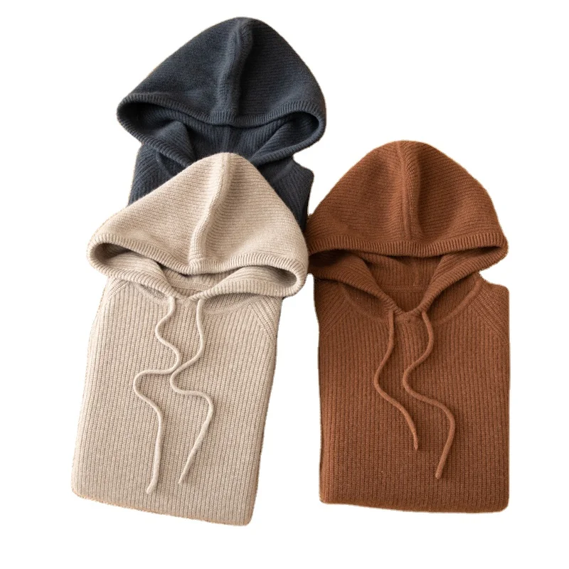 

Winter Wool Sweater Men's Hoodie Seamless Casual Hooded Cardigan Men's Pullover Sweatshirt Solid Color Knitted Top Standard