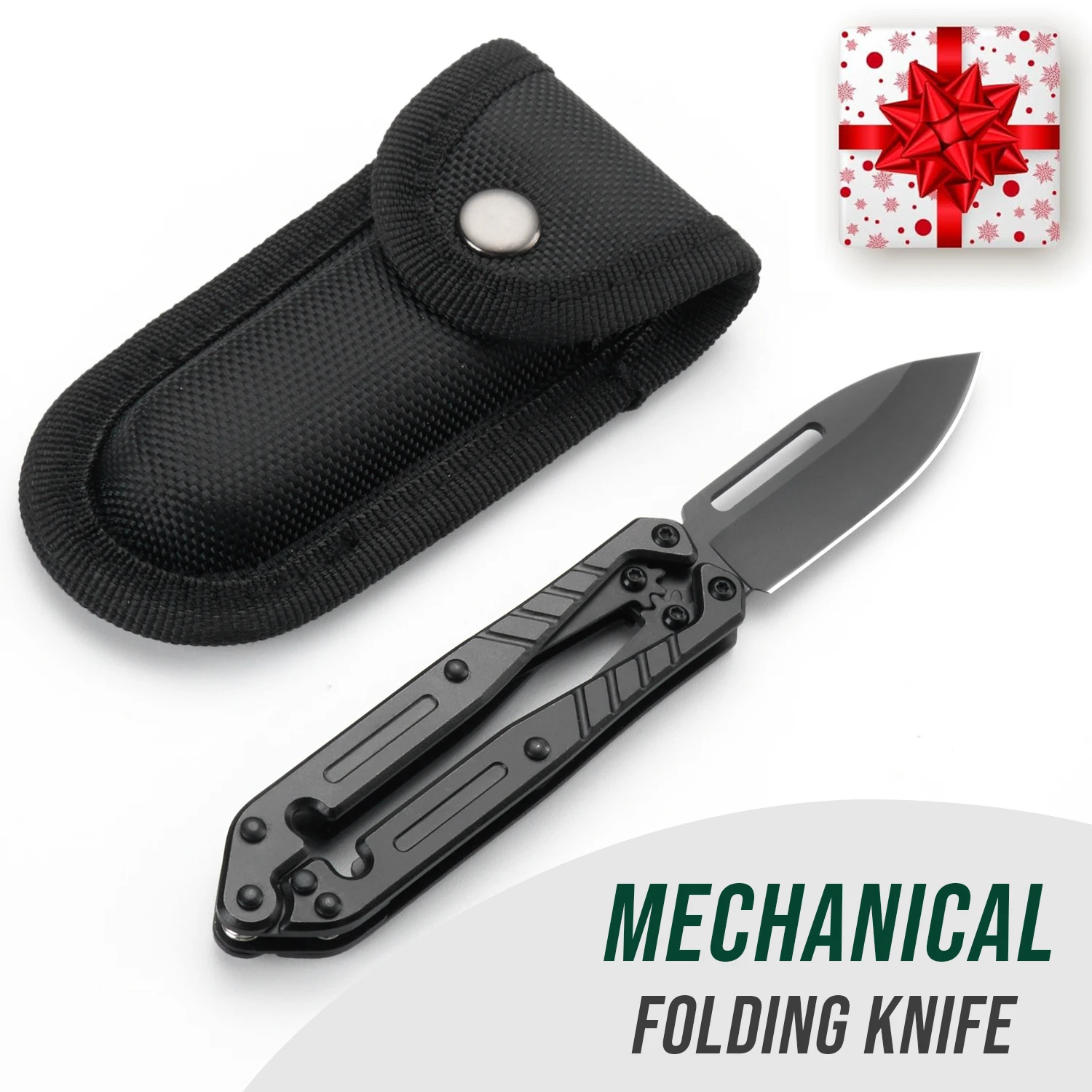 Mechanical Folding Tool, Creative Metal Gift for Men's Birthday, Unique EDC Portable Gear with Nylon Sheath (Grey Black)