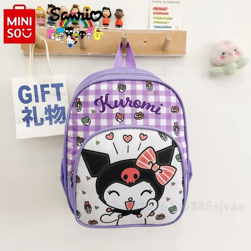 MINISO New Women's Backpack Fashionable High Quality Women's Backpack Solid Color Cartoon Lightweight Girl Student Backpack