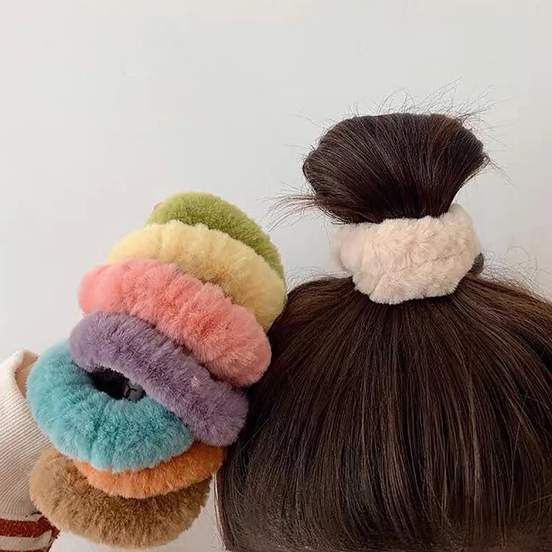 1PC Fluffy Warm Autumn Winter Elastic Hair Band Scrunchies Large Intestine Hair Ring For Women Girls Plush Hair Rope Hairwear