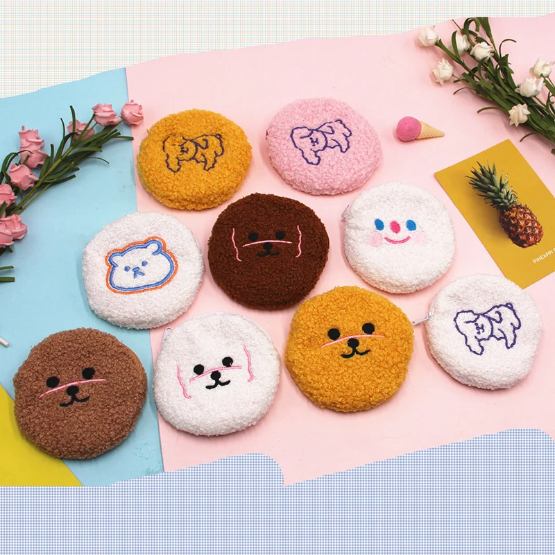 11cm Kid Cute Clouds Smiley Face Bear Plush Coin Purse Cartoon Zipper Plush Pouch Purse Fone de ouvido Saco cosmético Saco De Armazenamento