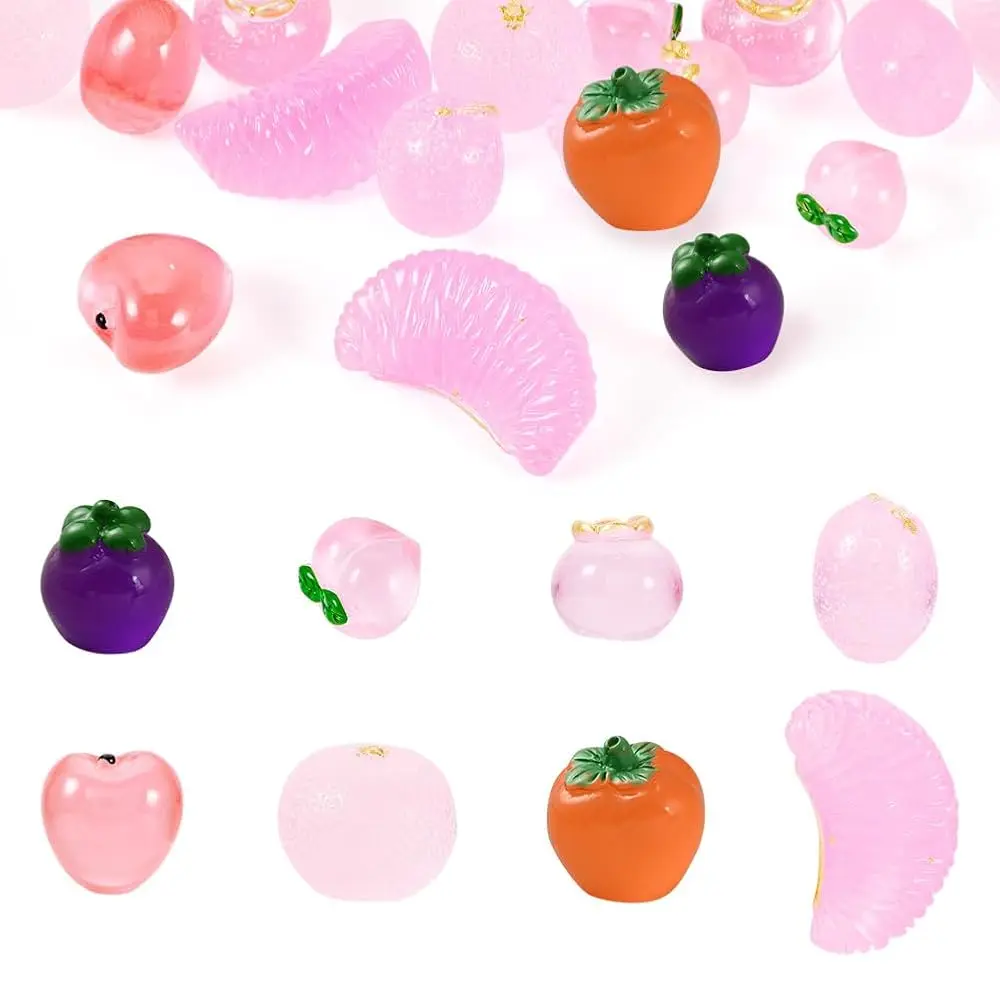 

16 шт. миниатюрных искусственных фруктов, светящихся в темноте, из смолы: розовые груши, апельсины, лимоны, вишни, пластиковые имитации фруктов