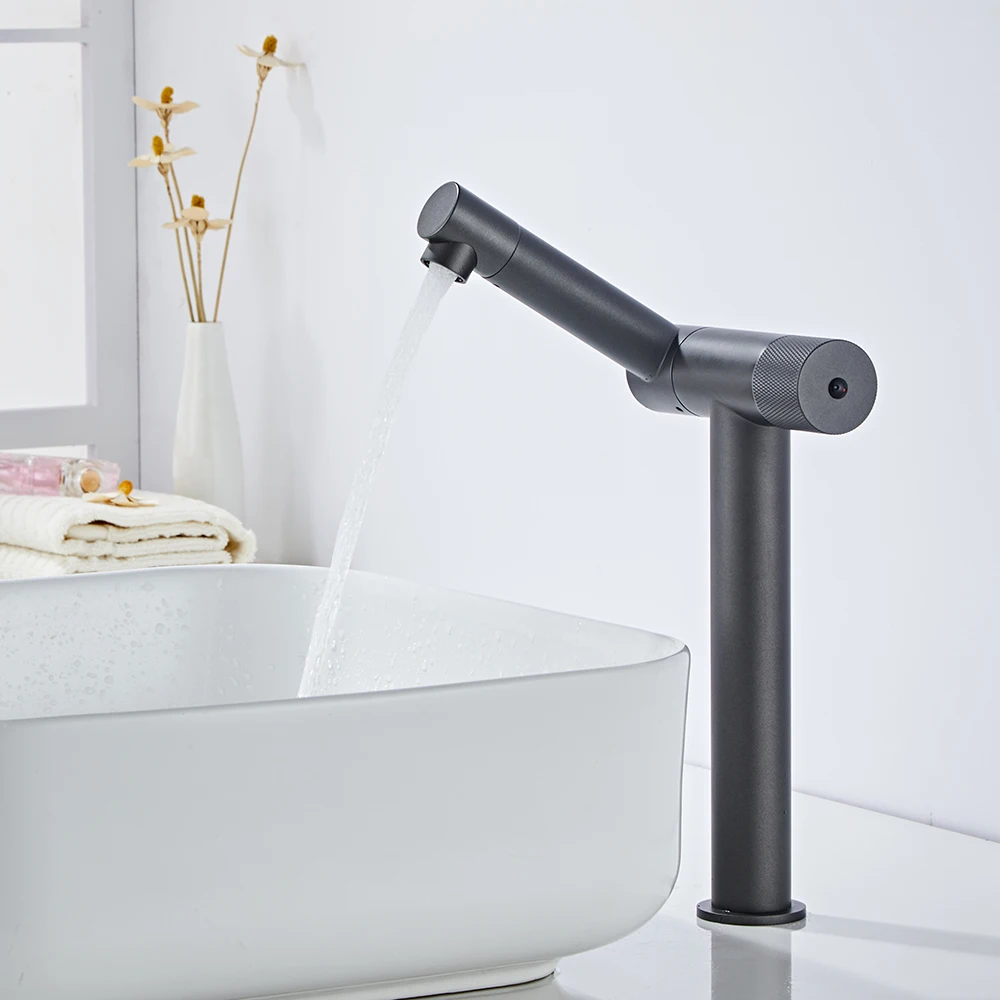 BAKALA Bathroom Black Basin Sink Faucet Hot Cold Folding Water Mixer Crane Deck Mounted Multi Functional Chrome Finished