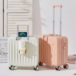 Valise à roulettes fonctionnelle pour enfants, petite boîte d'embarquement, valise avec mot de passe, 18 pouces, nouveau