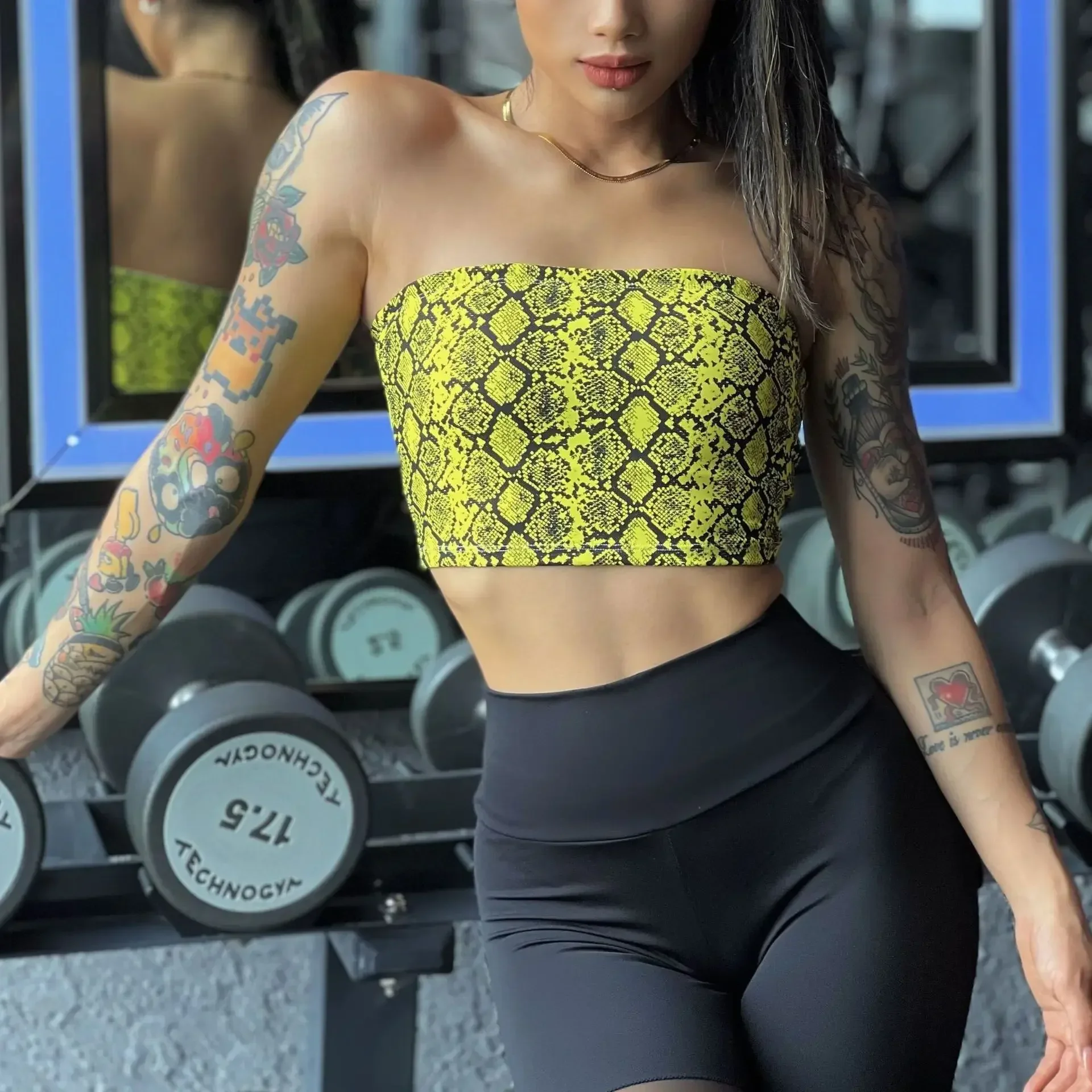 Lightweight Sports Underwear Tube Top Women's Summer Snake Pattern Sexy Fitness Yoga Chest Wrap Belt Chest Pad Non-slip Strip Sh