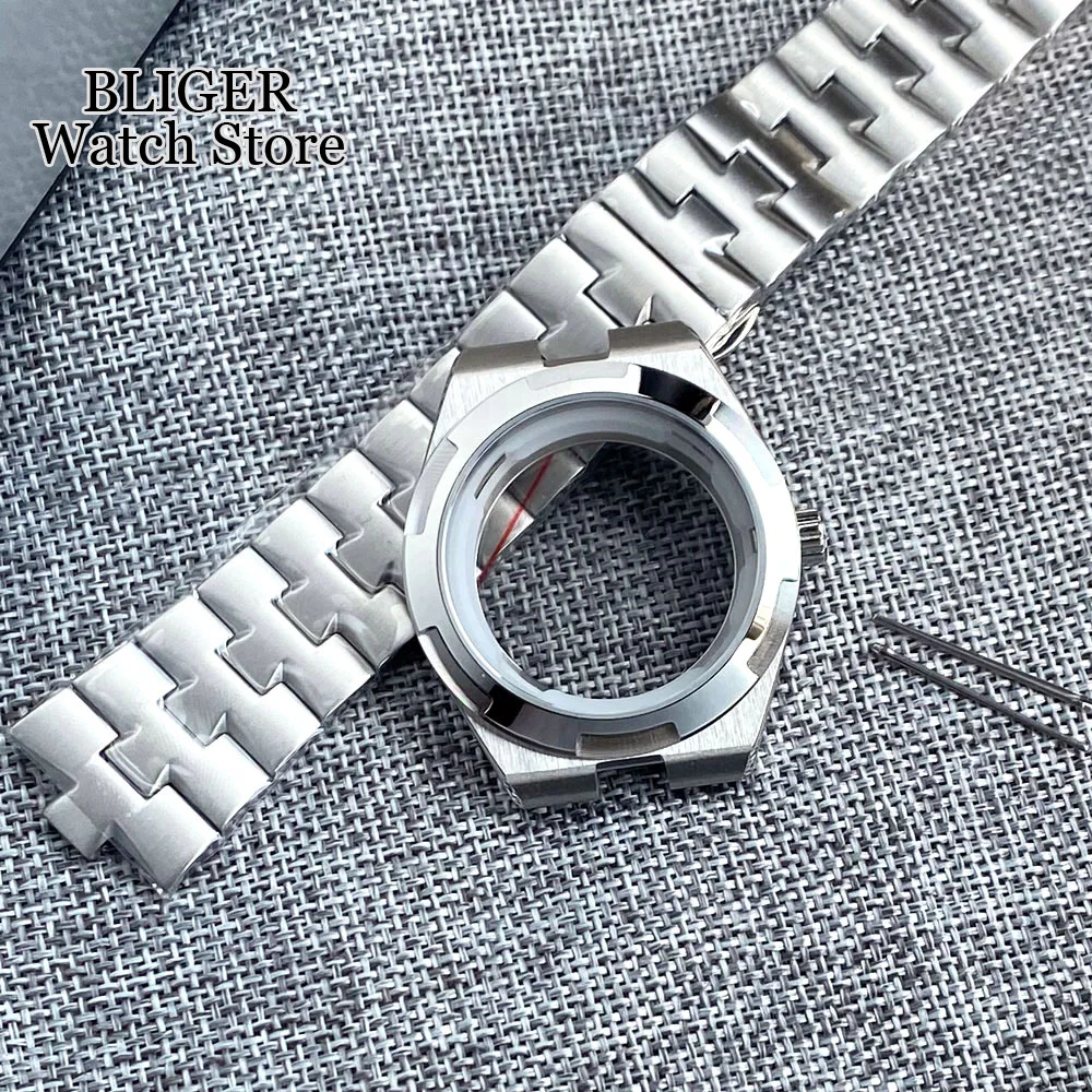 New Silver 41mm Watch Case Bracelet Stainless Steel fit NH34 NH35 NH36 NH38 Sapphire Glass 33mm Dial Set Watch Part