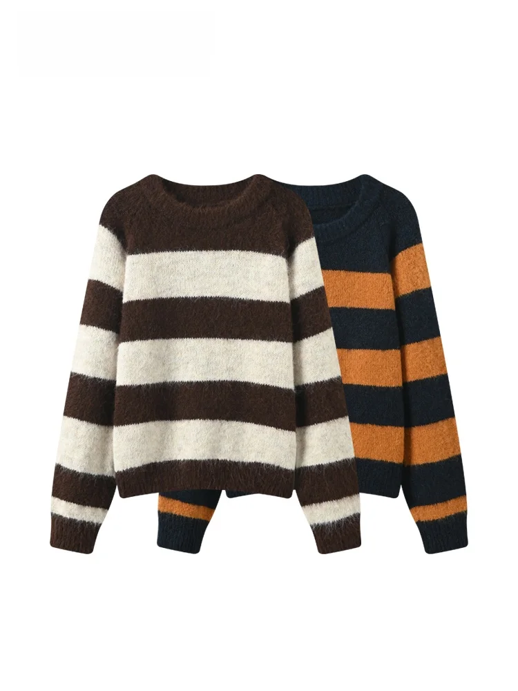 

CaraCLUB plus Size Long Sve Sweater Women Casual Striped Slimming Lazy Sle Spring Top Korean Loose Knitted Polyester