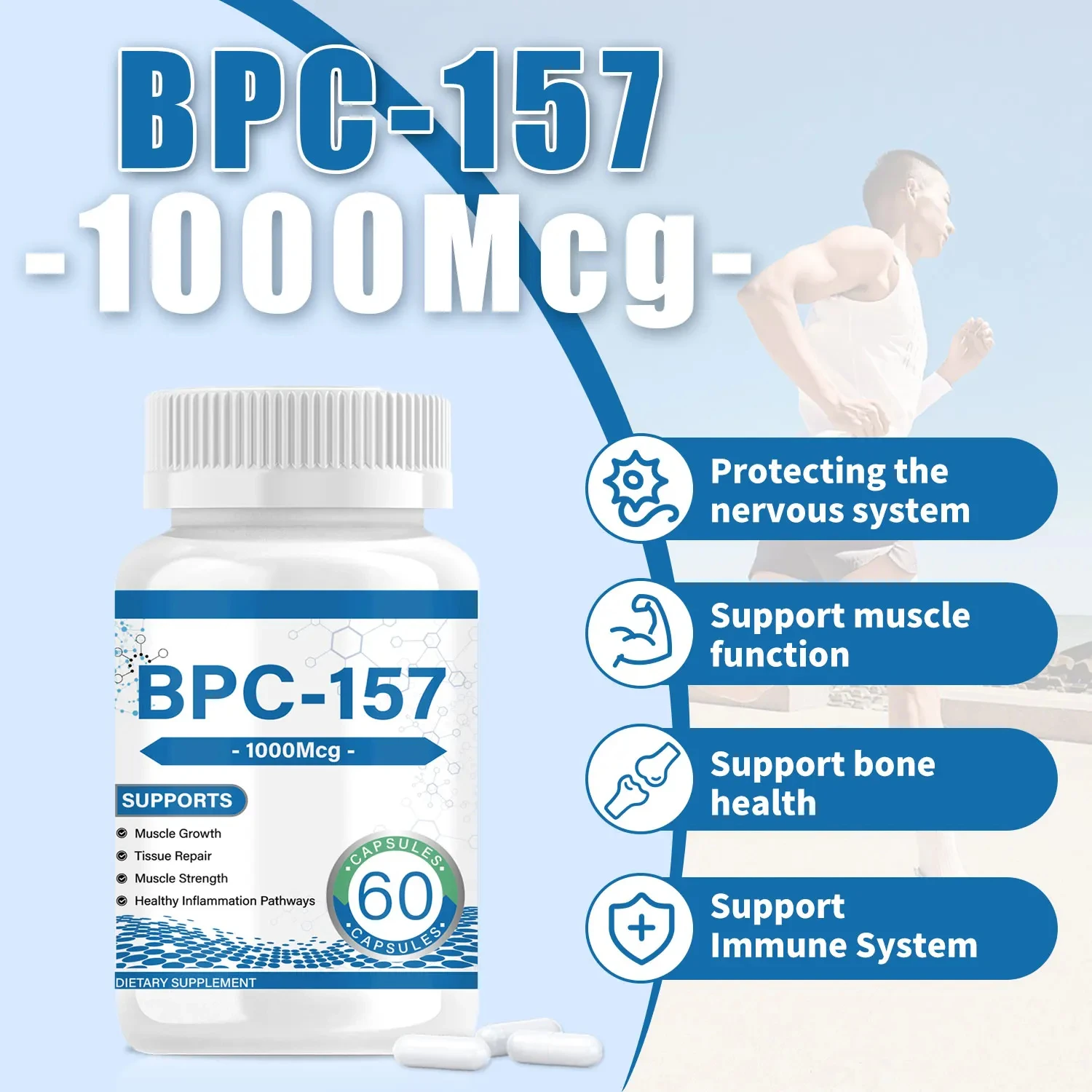 2 Bottles Bpc 157 Peptide Capsules 1000mcg For Faster - New Protective Compound 157, Recovery And Gut Healing, Gluten Free