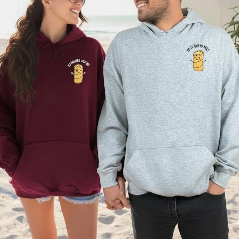 Hoodies combinando Yo Tequeno Mucho Yo Te Queso Mas Moletons engraçados de casal espanhol ou presente de trocadilho de comida para ele seu pulôver de inverno