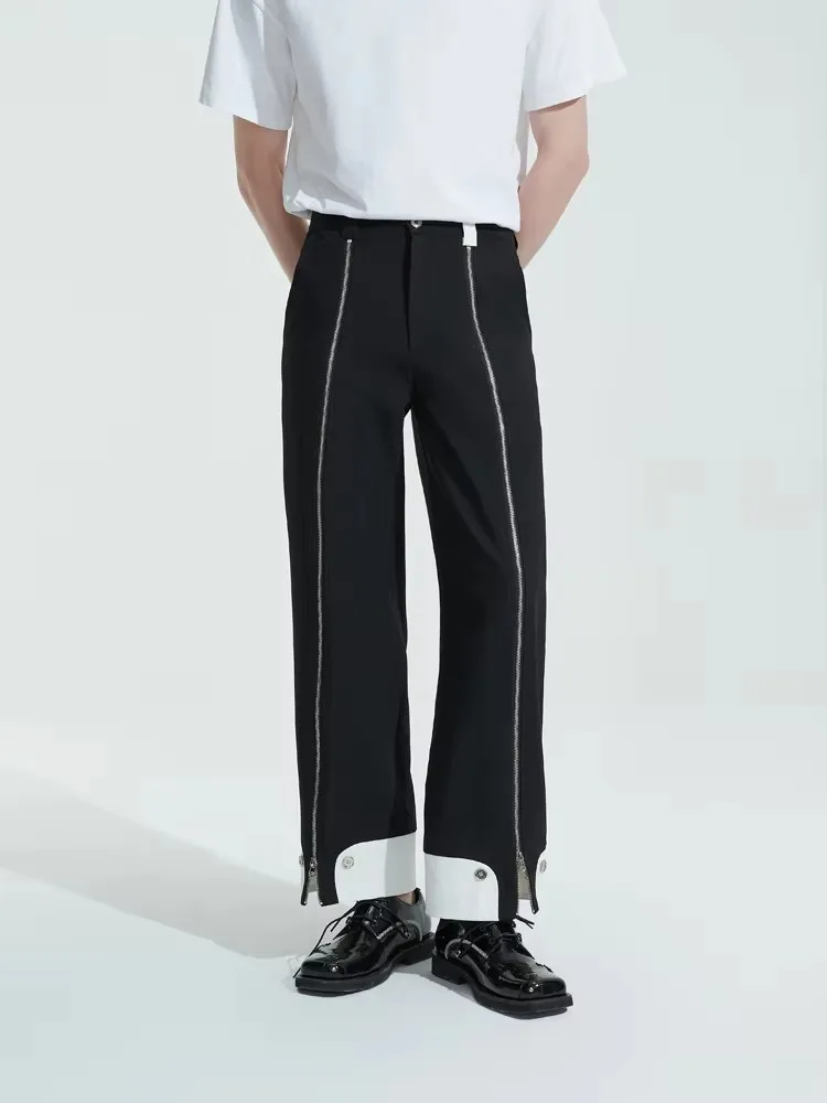 27-46 novo 2025 roupas masculinas femininas gd longo zíper casual contraste cor nicho terno calças plus size trajes