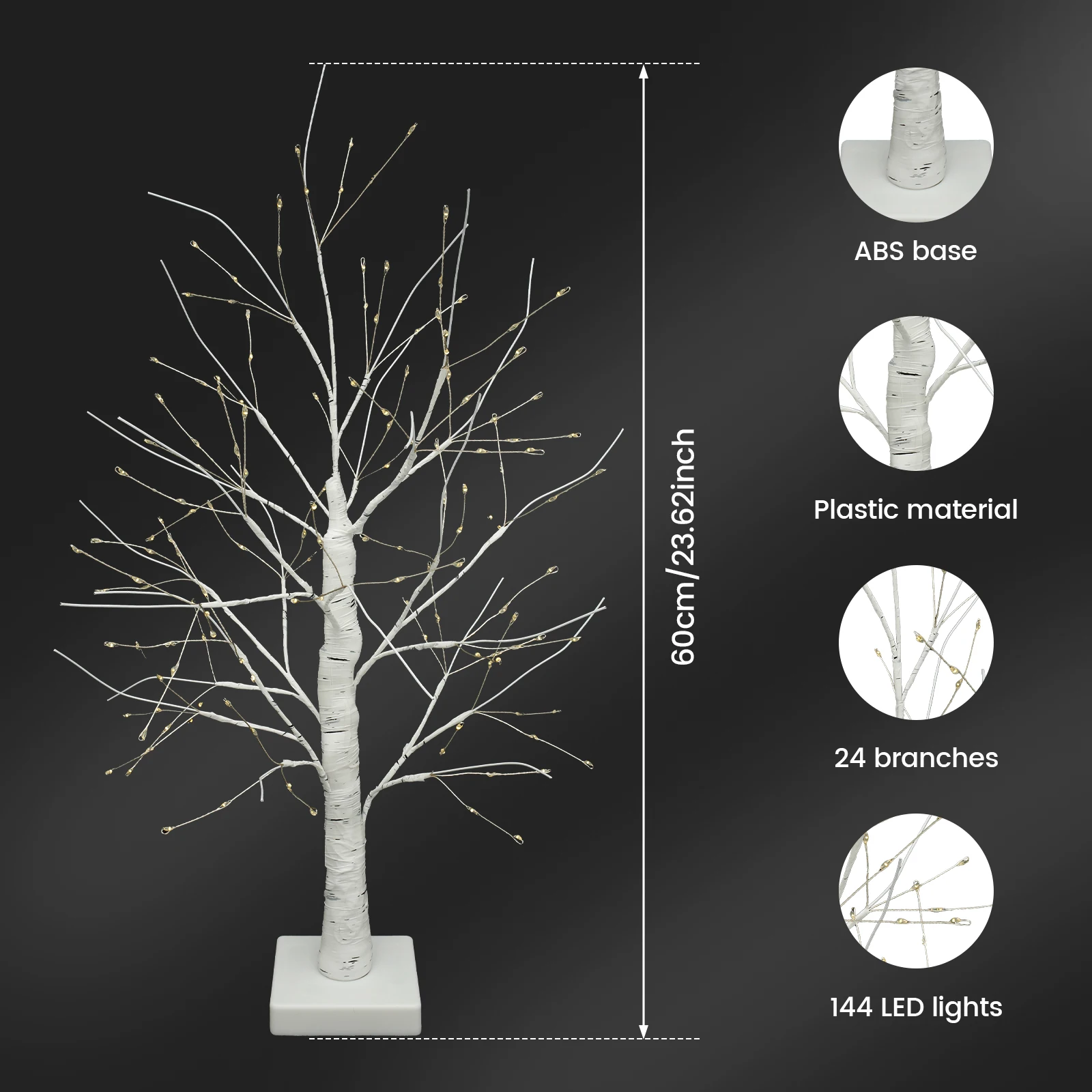 Luz LED Artificial para árbol de abedul, lámpara con temporizador de 24 pulgadas, funciona con USB y batería, 144 LED, novedad