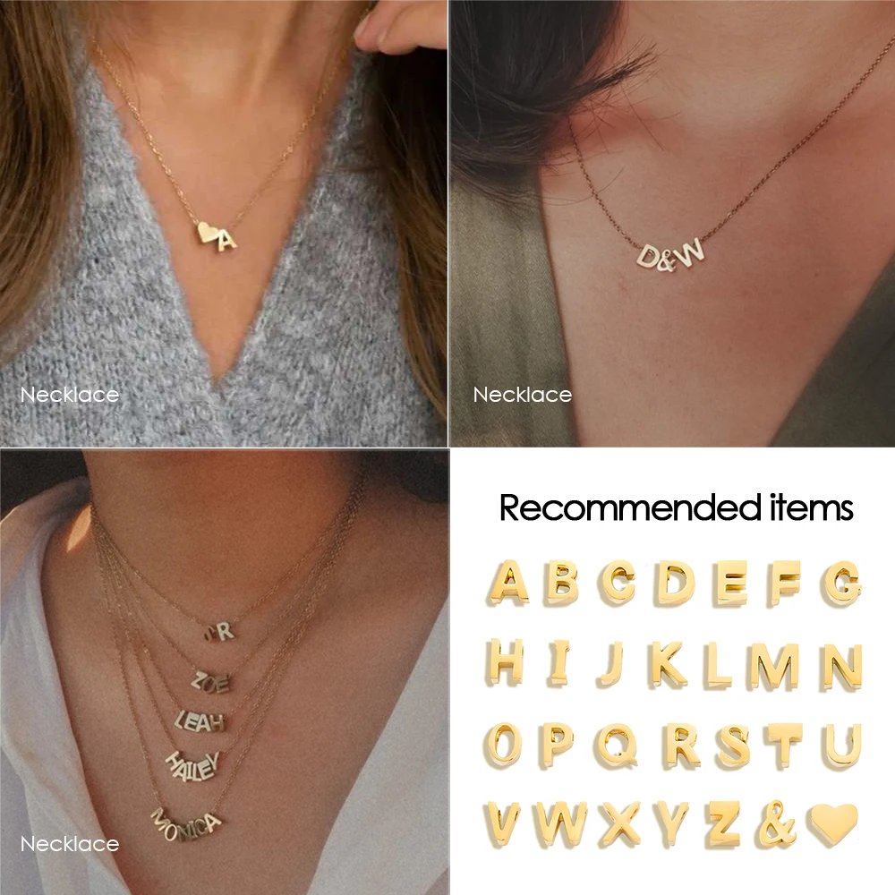 Visunion 10PCS Heart Dainty Initial Charm Golden Letter Name Pendant For Making Women Necklace Wholesale Alphabet A-Z Jewelry